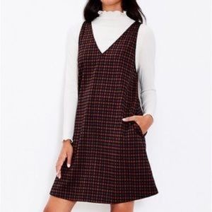 Loft Double V Pocket Dress in red plaid NWT